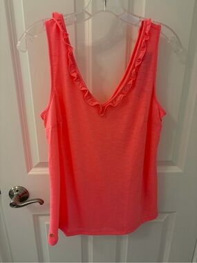 Lilly Pulitzer Coral Ruffle V-Neck Sleeveless Tank